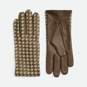 Intrecciato Leather And Suede Gloves