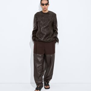 Cotton and Leather Pants