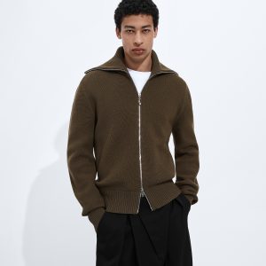Wool and Cotton Zip-up Cardigan