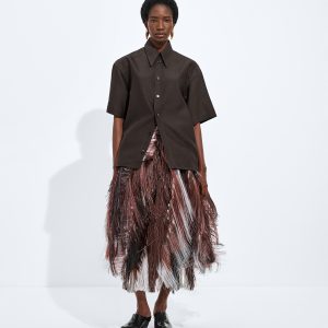 Leather and Fringed Embroidery Skirt