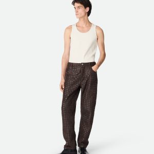 Intrecciato Leather And Suede Straight Pants
