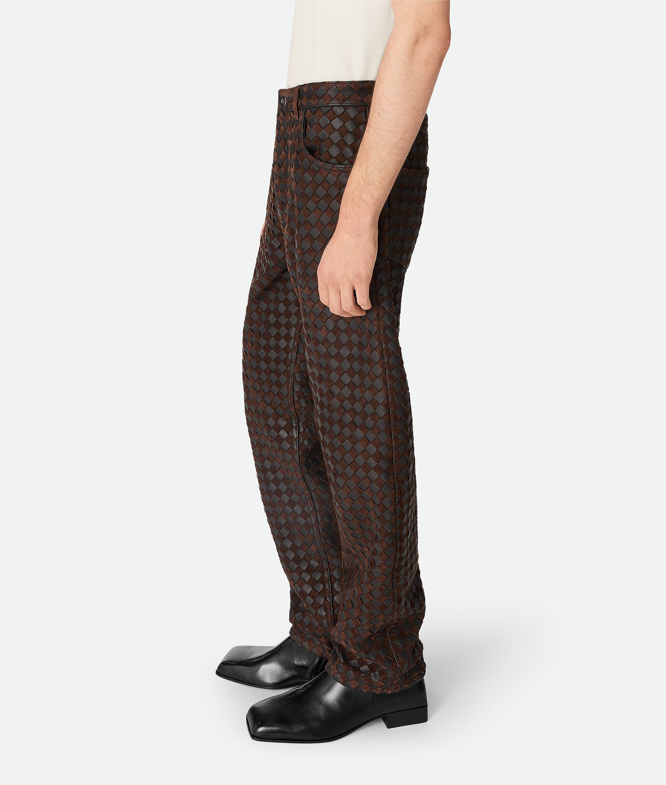 Intrecciato Leather And Suede Straight Pants - Image 3