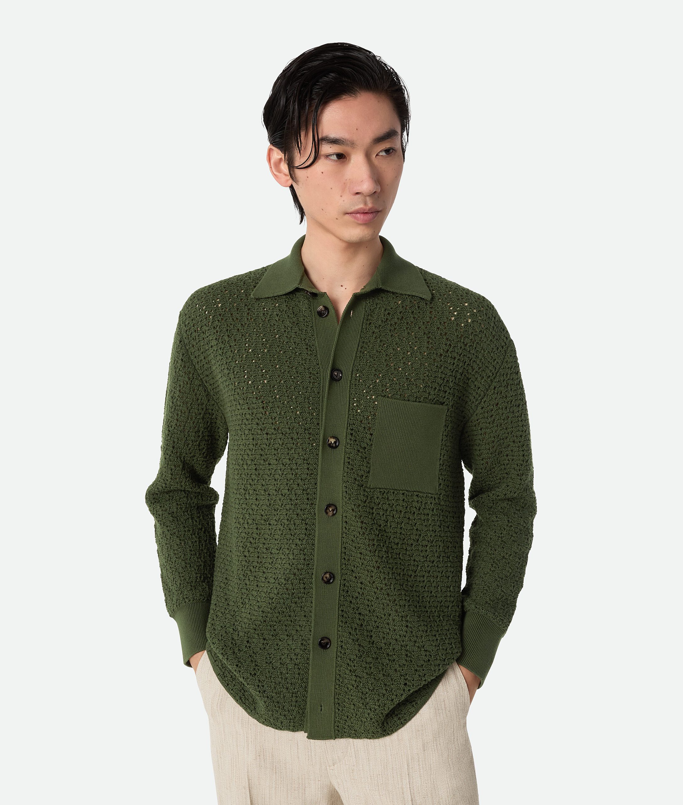 Cotton Crochet Knit Shirt